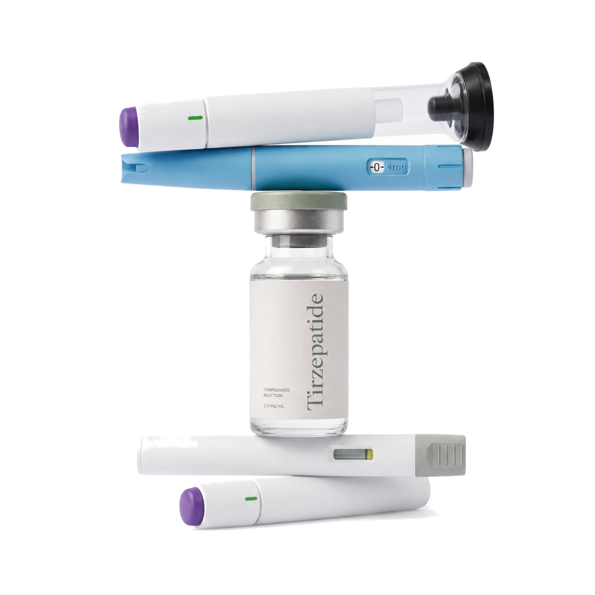Compounded GLP-1 medication vial with injector pens